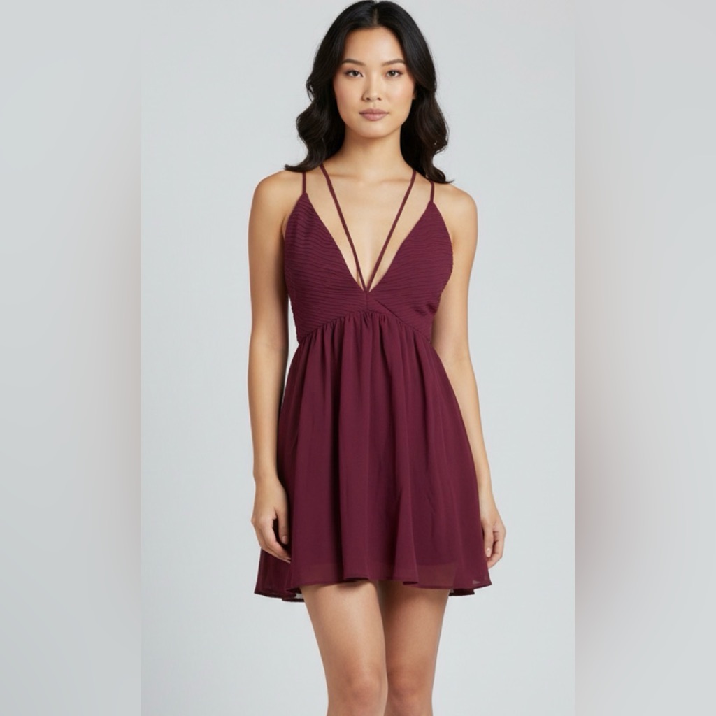 Lulu's Dress Womens Size Small Burgundy Dance & Marvel Skater Chiffon Mini Nwt
